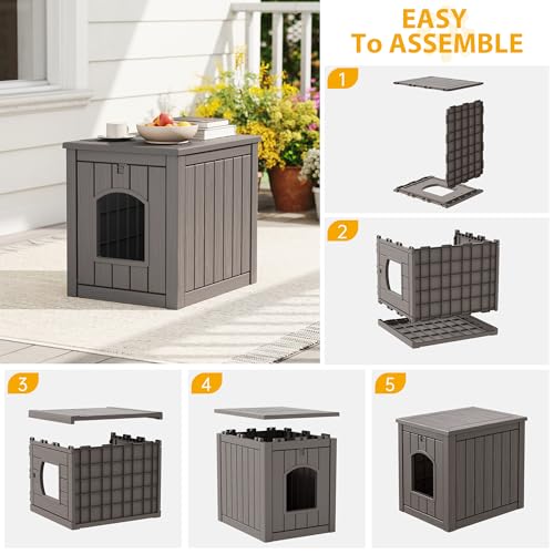Image of Cat Litter Box Enclosure, Multi-Functional Enclosed Cat Litter Box Furniture, Outdoor Cat House Weatherproof, Openable Front Door & Raised Floor, Easy to Clean & Assemble, Grey