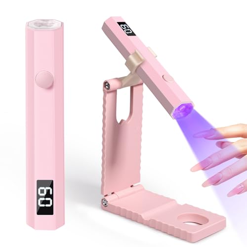 krofaue Mini Handheld UV Light for Gel Nails with Stand Portable Rechargeable Nail Lamp with 2 Timers Flash Cure for Rhinestone Glue Decoration at Home DIY Travel