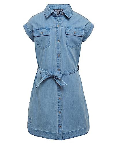 Calvin Klein Girls' Short Sleeve Lightweight Chambray Denim Shirt Dress