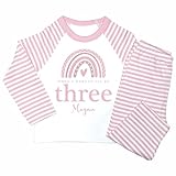 Crwban® - Rose Gold Glitter Rainbow When I Wake Up I'll Be Three Pyjamas - Personalised Third 3rd Birthday Themed PJ's (UK, Age, 4 Years, 5 Years, Regular, Pink Stripes)