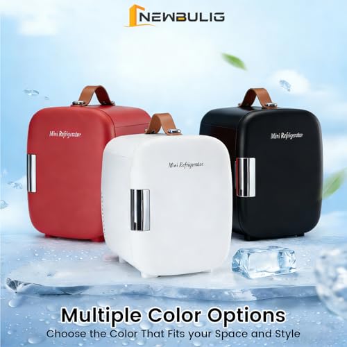 Image of NEWBULIG Mini Fridge for Bedroom, Office & Car, Portable 4L /4.23QT Mini Refrigerator for Skincare with Handle, Ultra-Quiet Energy-Saving Compact Cooler for Drinks, Food, Skincare & Makeup, 12V AC /DC
