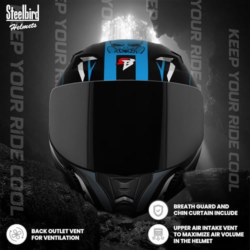 Image of Steelbird SBA-20 Strange ISI Certified Flip-Up Graphic Helmet for Men and Women with Inner Silver Sun Shield