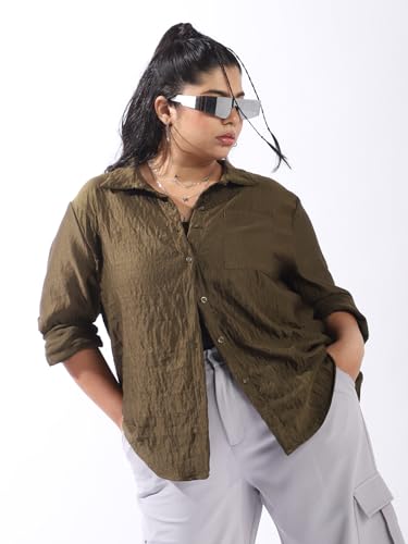Image of High Star Women Plus Size Boxy Fit Spread Collar Long Sleeves Shirt