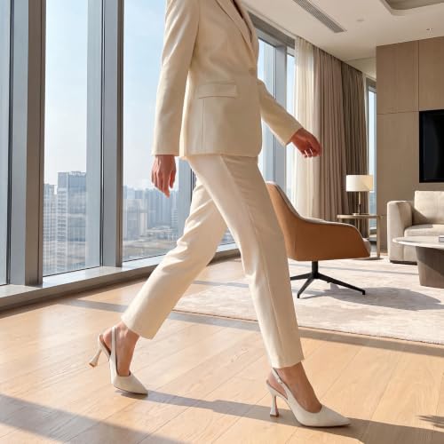 Image of Susanny Slingback Kitten Heels Elegant Dressy Pumps for Women Closed Pointy Toe Sexy Chunky High Heels Wedding Bride Prom Party Dress Shoes
