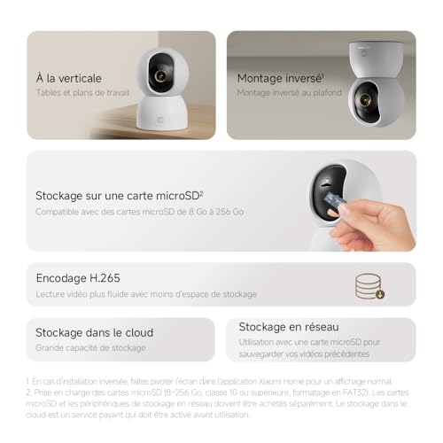 XIAOMI Smart Camera C701 4K Ultra HD, Vision à 360°, Audio bidirectionnel, Vision Nocturne Infrarouge, Wi-FI 6 Double Bande