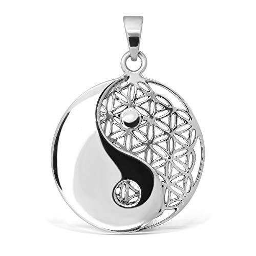 WithLoveSilver in Argento Sterling 925 Charm Yin Yang Ciondolo a Forma di Fiore della Vita Celtico Rotondo