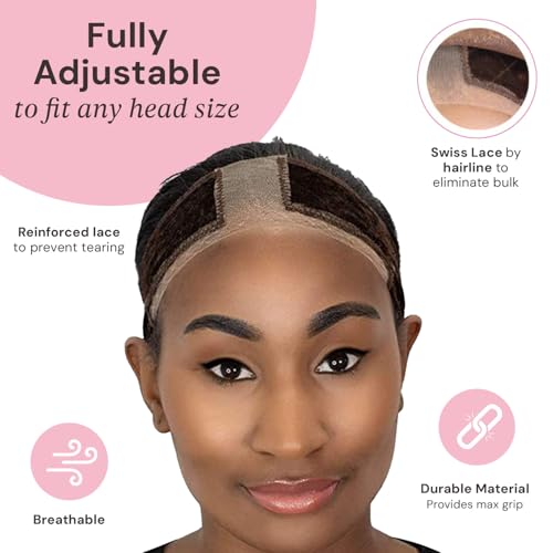 MILANO COLLECTION Wigrip, Premium Lace Wig Band for Women, Fully Adjustable & Reinforced Lace Wig Grip Band by Hairline, Comfortable and Secure Glueless Velvet Headband, Chocolate Brown & Nude