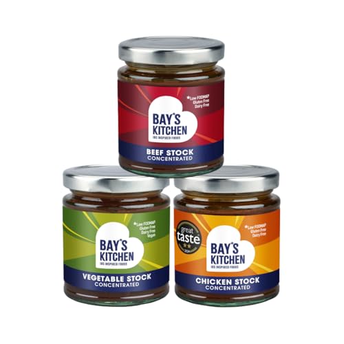 Bay's Kitchen 3 Cooking Stocks Selection - Beef Stock, Chicken Stock and Vegetable Stock, Delicious Low FODMAP, Gluten Free, Dairy Free Concentrated Stocks for Cooking and Sauces