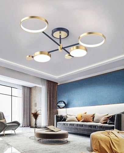 Plafonnier LED dimmable noir et doré L75cm avec télécommande pour salon