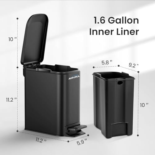 Papelera pequeña de baño con tapa y pedal 6 litros negra miniatura 2