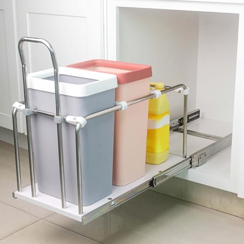 Pull Out Trash Can Rack for Cabinet Kitchen, Adjustable Soft-Clos...