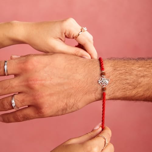Image of ZAVYA 925 Pure Silver Ganesha Rakhi for Brother, Sterling Silver Bracelet for Bhai, Rakshabandhan Gift, with Authenticity Certificate