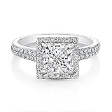 1 1/2 CT Square Shape White Cubic Zirconia Halo Wedding Engagement Ring in 14K White Gold Plated 925