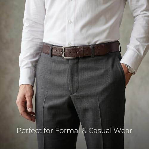 Image of Genuine Leather Belt for Men - Premium Formal & Casual Belt with Metal Buckle - Durable Adjustable Waist Belt for Jeans, Trousers & Office Wear