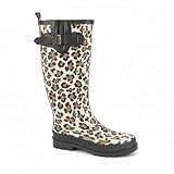 A2Z Bottes en caoutchouc à talon large pour femme   Imperméables   Boucle réglable   Confortables et durables   Pour extérieur, jardin, festival, pointure 37 à 42, léopard, 39 EU