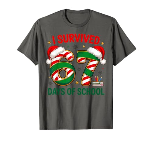 I Survived 67 Days of School Christmas Candy Cane Six Seven T-Shirt