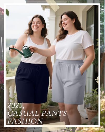 Neer 3 Pack Plus Size Women's Bermuda Shorts Cotton Drawstring High Waist Casual Athletic Sweatpants with Pockets XL-5XL2