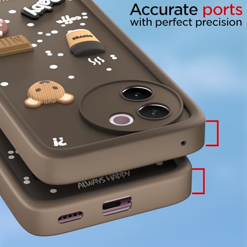 Image of Pikkme Back Cover for Vivo V30e 5G | Cute Fun Cartoon 3D Bear Silicone Full Body Protection Bumper Cover (Brown)