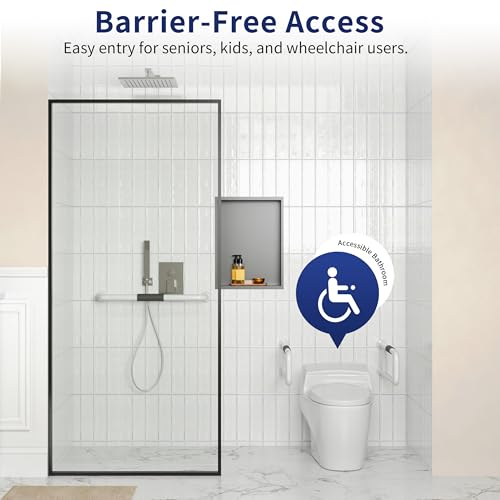 Image of DeerValley 34 inchx74 inch Framed Shower Glass Panel | 5 /16'' Thick Tempered Glass, Stainless Steel Hardware, Reversible Installation, Easy to Clean