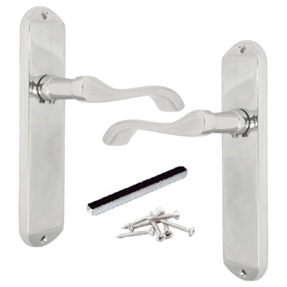 Epsom Door Handle Cadenza Victorian Scroll Lever Latch – Polished Chrome Interior Door Handle Set, 178mm x 40mm Backplate, Classic Scroll Design for Home & Office Doors