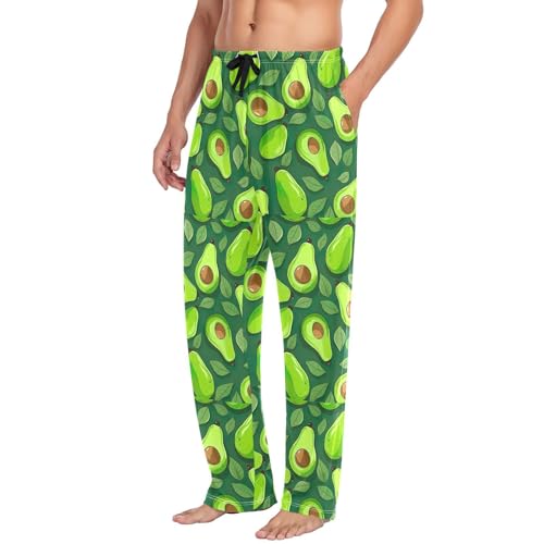 Men's Small Avocado Slices Pajama Pants with Pockets - Straight Fit Cotton Sleep Bottoms for Lounge & Nightwear#3284
