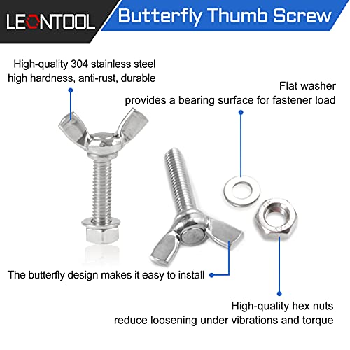 LEONTOOL 12 Pcs Butterfly Thumb Screws with Wing Knob M6x25mm Thumb Screws 304 Stainless Steel Screws Nuts and Washers Butterfly Bolts and Nuts - Image 2