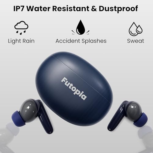 Image of Futopia Wireless Groove Bluetooth Earbuds v5.4 with Charging Case | 10mm HD Sound Drivers | Type-C Fast Charging | 4-5H Playtime | 10-15M Range | Lightweight in-Ear Headphones- Blue