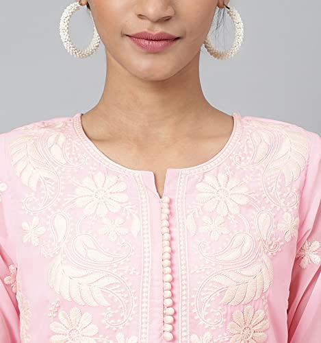 Image of RATAN Georgette Straight Lucknowi Chikankari Ethinic Wear Kurta for Women