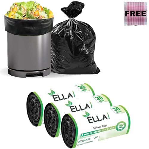 Image of Ella Garbage Bags 19x21 Inches Medium 90 Bags 3 Rolls | Leak Proof & Tear Resistant Trash Bags for Kitchen Home & Commercial Use | Dustbin Bags For Dry & Wet Waste With Free Check Duster Cloth-Black