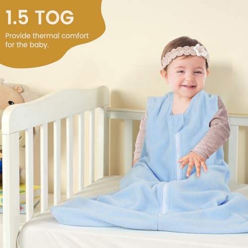 Image of PHF 3 Pack Warm Micro-Fleece Baby Sleep Sack 12-18 Months, Soft Baby Wearable Blanket, 2-Way Zipper Sleeping Bags, Comfy Sleeping Sack for Infant Newborn Boys, Large Size, Oat Milk&Blue&Sage Green