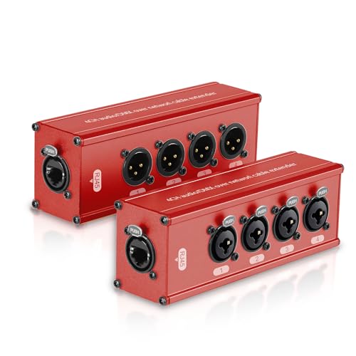 Hozzx 4 Channel 3 Pin Multi Network Cable Breakout, Male Female to RJ45 Ethercon for Stage Sound Lighting and Recording Studio with no Cable (XLR Male + TRS Female) Red