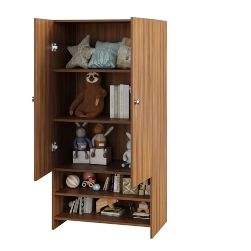 Image of FURNEASER YSH Engineered Wood Wardrobe Almirah for Clothes with 2 Doors & Open Shoe Rack | Wooden Closet Cabinet Organizer for Bedroom Living Room | Storage Cupboard (Exotic Teak)