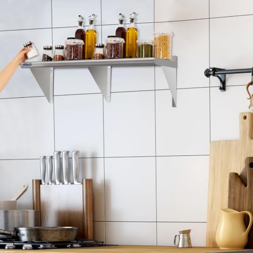 Image of HARDURA Stainless Steel Shelf 12 inch x 72 inch, 320lb Commercial Shelves Wall Mount Metal Shelving with Backsplash and Brackets for Kitchen, Restaurant, Laundry Room and Home