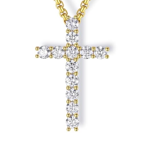MomentWish S925 Sterling Silver Cross Necklace for Men - 3.6 Carat Moissanite Cross Pendant with Stainless Steel Box Chain Crucifix Necklaces Silver Jewelry Hiphop Christian Gift for Boyfrie