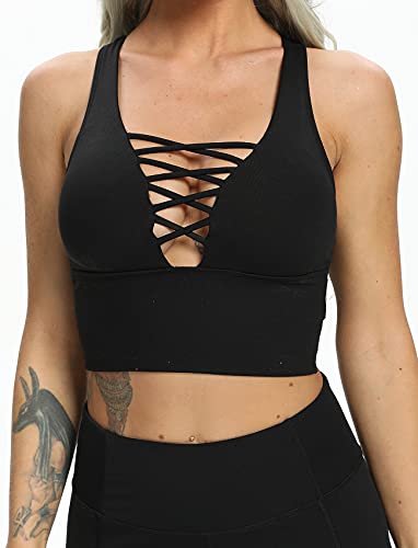 Image of SEASUM Women's Longline Sport Bra Seamless Yoga Crop Top Medium-Low Support Workout Bra