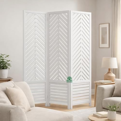 Image of Rose Wood Partition for Pooja Room Panels 6 feet Wooden Separators for Living Room Wall Partition Foldable Panel Screen Divider for Studio, Room partition. (3 Panels-6 Feet(150W x 180H Cms))