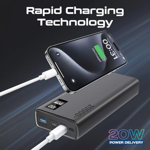 Image of Promate Power Bank 20000mAh | Ultra-Slim Portable Charger, 20W Type-C Input /Output Port, 22.5 QC 3.0, LCD & Over-Heating Protection, Fast Charging for iPhone, Android, Bolt-20PD - 2 Years Warranty