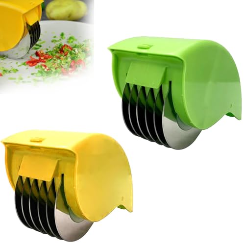 HFLWYWD Herb Roller Mincer,Herb Mill Chopper Cutter Mince, Manual Hand Scallion Chive Mint Cutter with 6 Stainless Steel Blade,Detachable Washable Herb Choppers for Cilantro Scallion Parsley (2pcs)