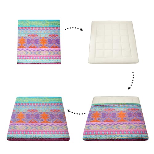 MAXYOYO Mattress Cover for Traditional Japanese Futon Mattress, Futon Floor Mats Cover with Zipper, Super Soft and Machine Washable, Bohemian, Twin