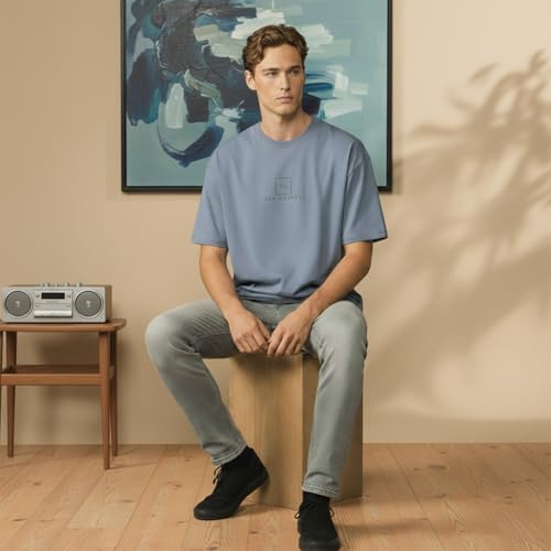 Image of Van Heusen Men's Premium Cotton Oversized Drop Shoulder Brand Logo T-Shirt