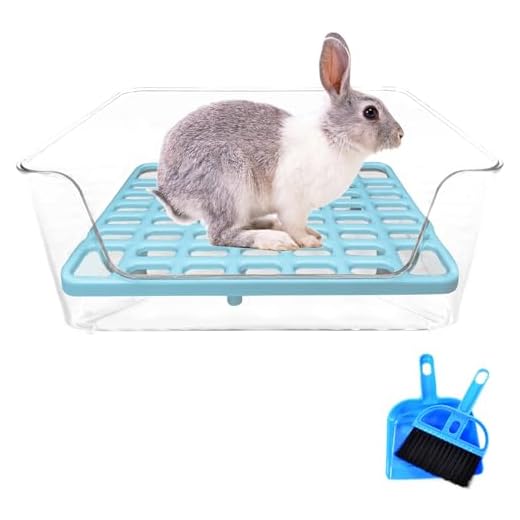 PINVNBY Transparent Rabbit Litter Box Bunny Corner Litter Bedding Box Small Pet Litter Pan Cage Potty Trainer Pet Toilet with Cleaning Tools for Guinea Pigs Chinchilla Ferret (Blue)