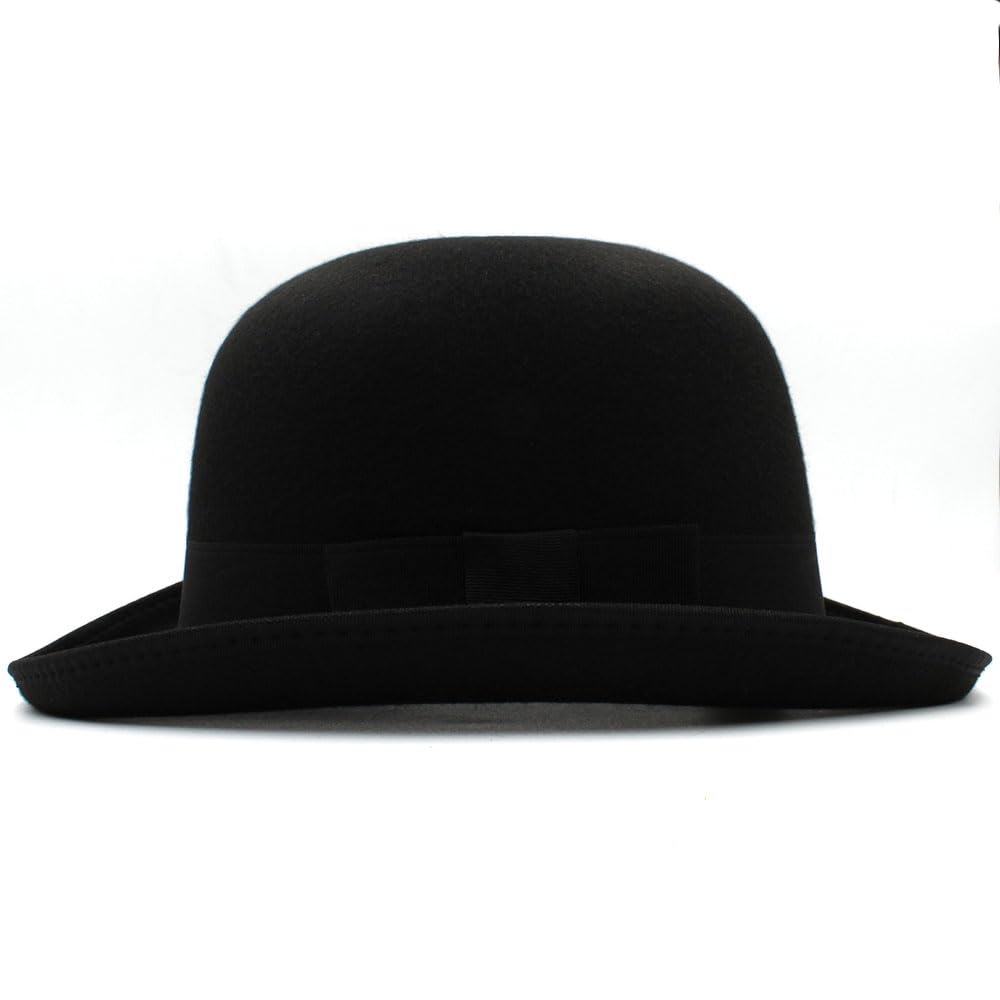 Männer Frauen Klassische Kunstwolle schwarz Gentleman Flache Oberseite Bowler Hut Eimer Hut konkave Oberseite Jazz Hut Größe US 7 3/8 UK L (Color : Brown, Size : 58-59CM)