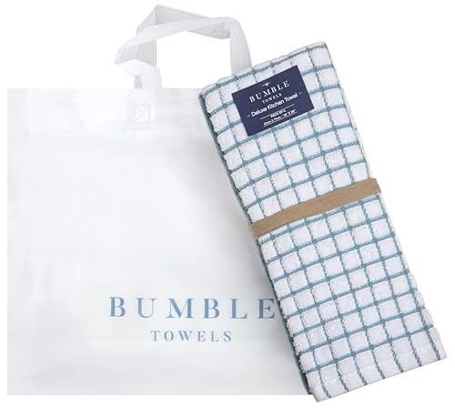 Image of Bumble Kitchen Towels (6 Pack) | 16 inch x 28 inch | 100% Cotton Dish Towels for Kitchen | 380 GSM | Soft, Highly Absorbent & Durable Dish Towels with Hanging Loop | Aqua