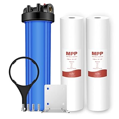 SimPure 20 inch Water Filter Housing DB20P and 20" x 4.5" Sediment Whole House Water Filter Cartridges, Pre-Filtration System for Well and City Water, 1" NPT Port