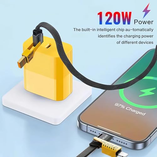 2026 New 120w Type C/USB A Dual Ports Adapter, C Chargers Fast Charging 10 Foot, Fast Phone Charger, Mechanical Style Multi-Function Cable, for Gaming Office Travel (2pcs)