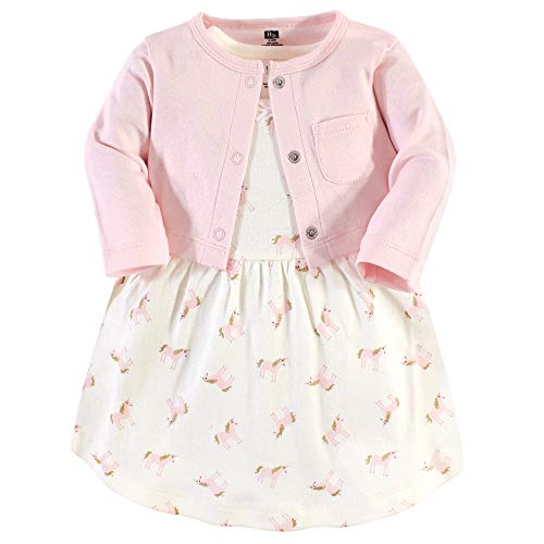 Image of Hudson Baby Baby Girls' Cotton Dress and Cardigan Set