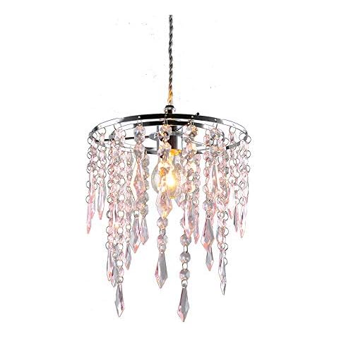 Modern Ceiling Pendant Light Shade, Easy Fit Shade,Chrome Plated Frame with Pink Acrylic Jewel Effect Droplets,Ceiling Light Shade -Pink (1020/06PK) Cover