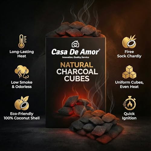 Image of Casa De Amor Natural Charcoal Cubes for BBQ, Grilling & Tandoor | Long Burning, Low Smoke, Odorless Coconut Shell Charcoal | Eco-Friendly Fuel for Barbecue & Outdoor Cooking (5 Kg)