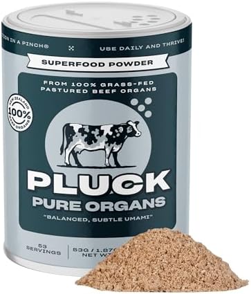 Pluck Pure Beef Organs Powder | 100% Liver, Kidney, Spleen, Heart, & Pancreas from 100% Grass Fed & Grass Finished Pastured Beef | As Seen on ABC’s Shark Tank | 53 Servings
