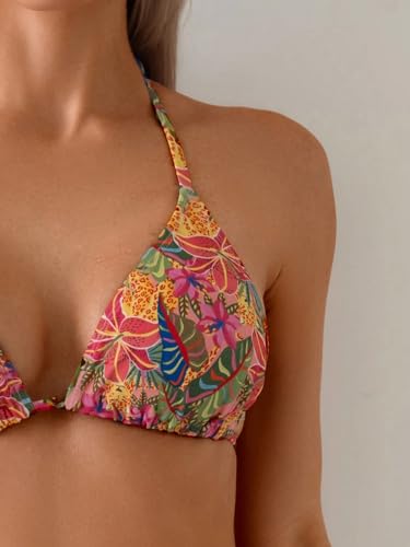 Women's Floral Printed Bikini Sets High Waist Boho Halter Summer Swimsuit Bathing Suit3